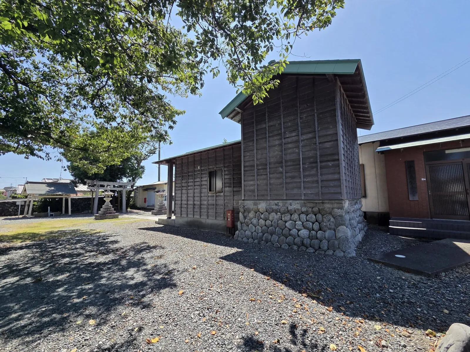 境内の樹木と八幡神社の社殿。