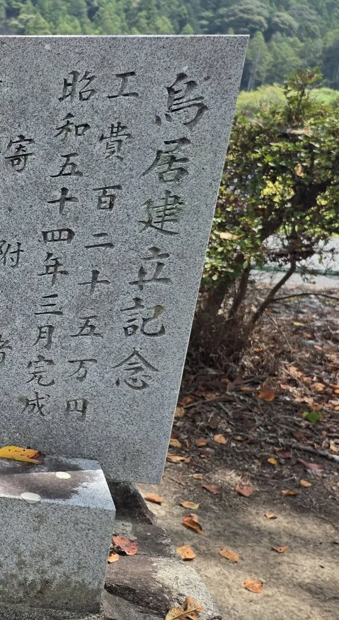 鳥居建立を記念する碑の概要部分。個人名が写らないようトリミング。