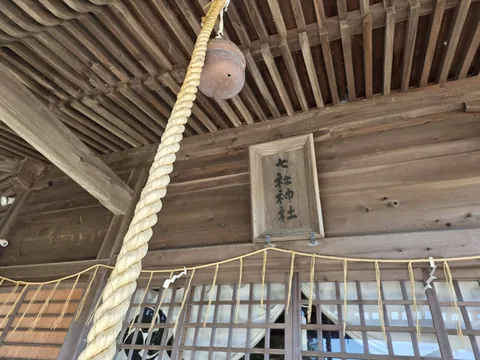 社殿に掲げられた「七社神社」の社号額。