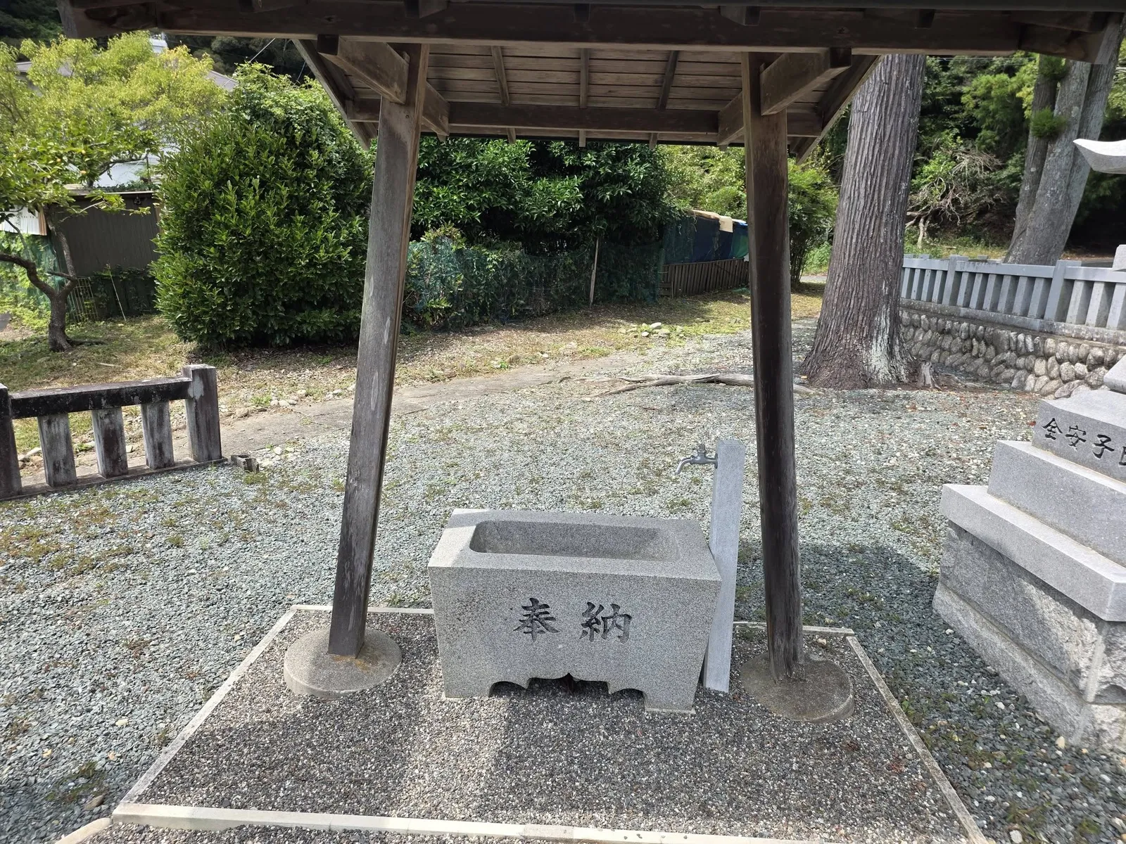 手水舎に据えられた「奉納」の手水鉢。