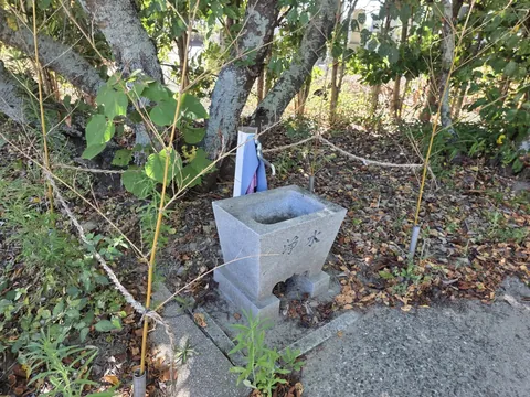 「浄水」と刻まれた石造の手水鉢。