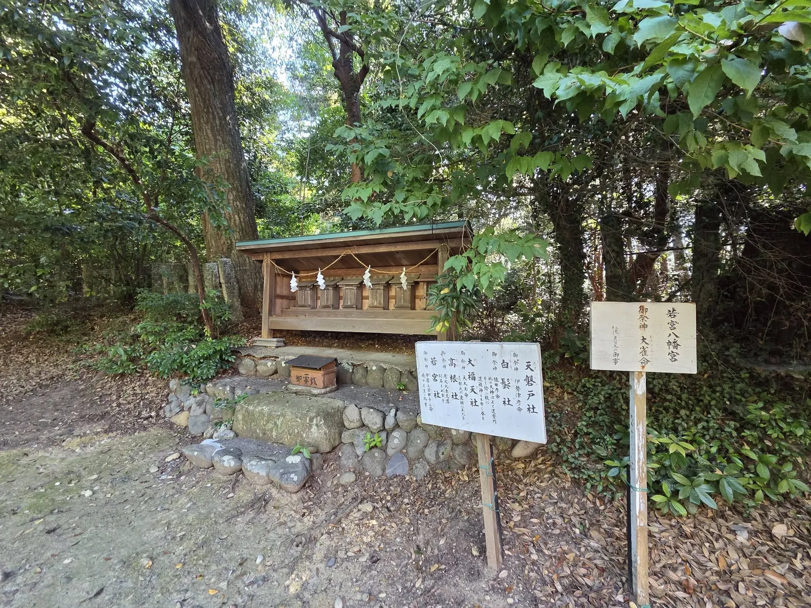 境内社と名称を記した案内札。