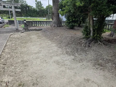 社殿側から見た境内と石造鳥居。