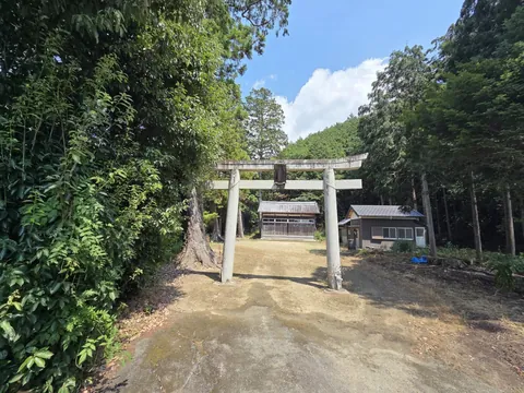 参道側から鳥居越しに社殿を望む。