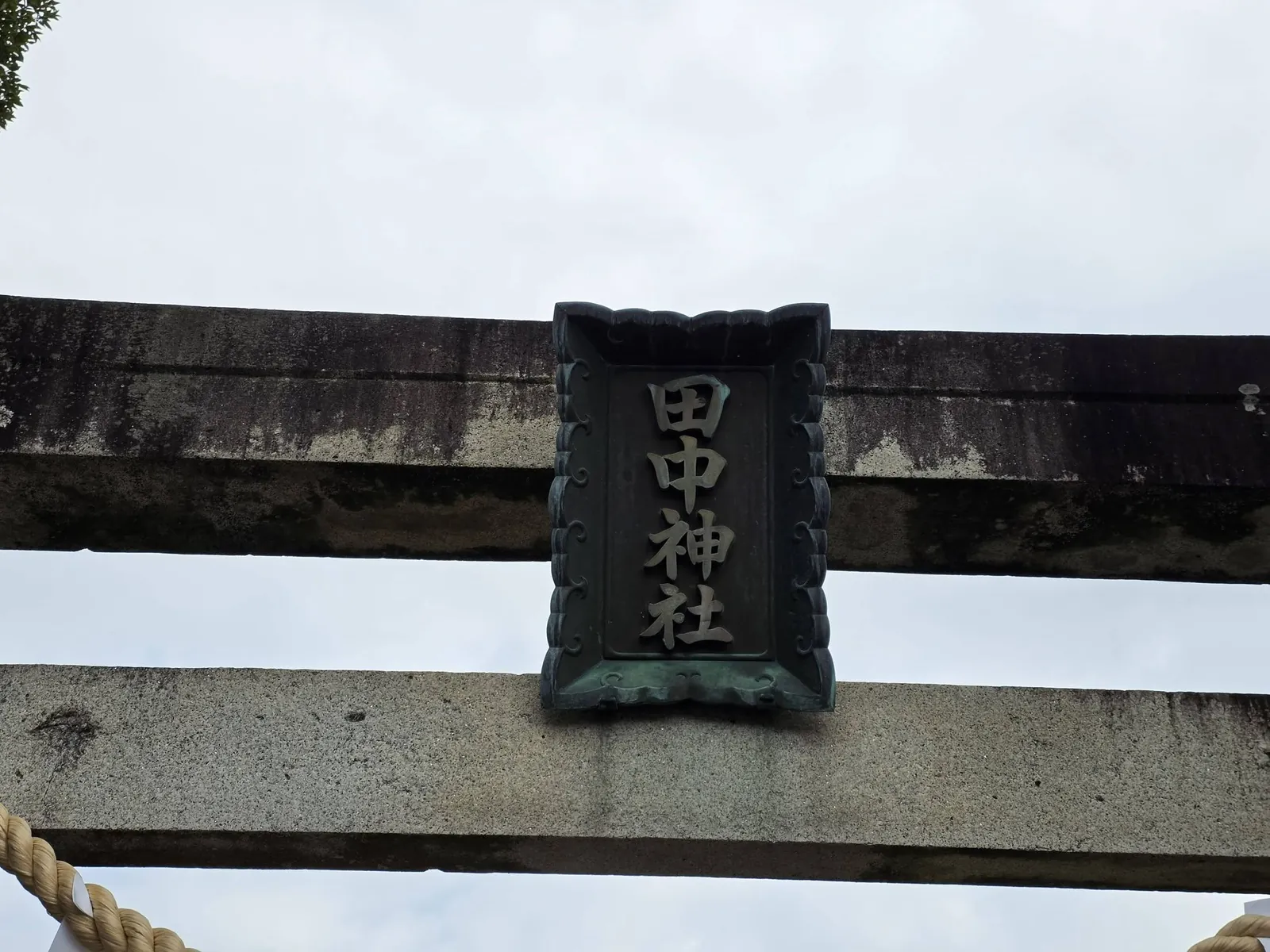 鳥居に掲げられた社号額「田中神社」。