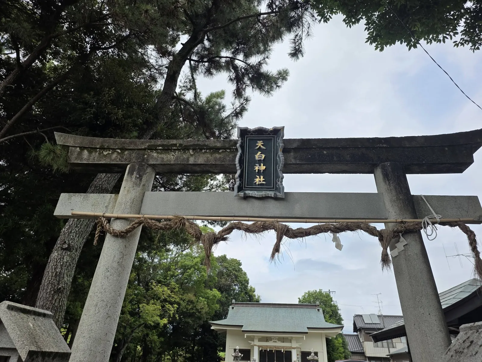 石造鳥居に掲げられた「天白神社」の神額。
